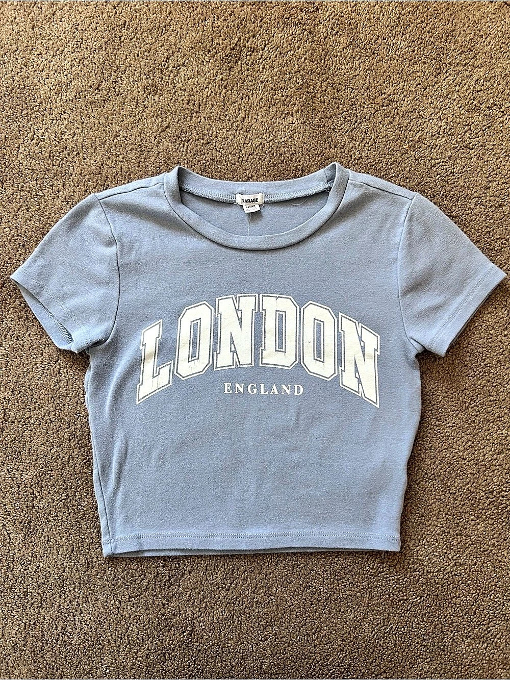 Garage London England Graphic Crop Baby Tee